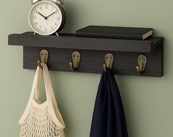 Wall Mounted Wooden Key Holder Shelf, Minimalist Entryway Organizer, Rustic Home Decor