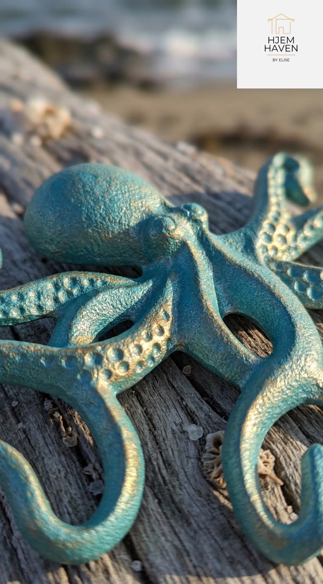 Vintage Cast Iron Octopus Wall Hook, Nautical Coastal Decor, Green ...