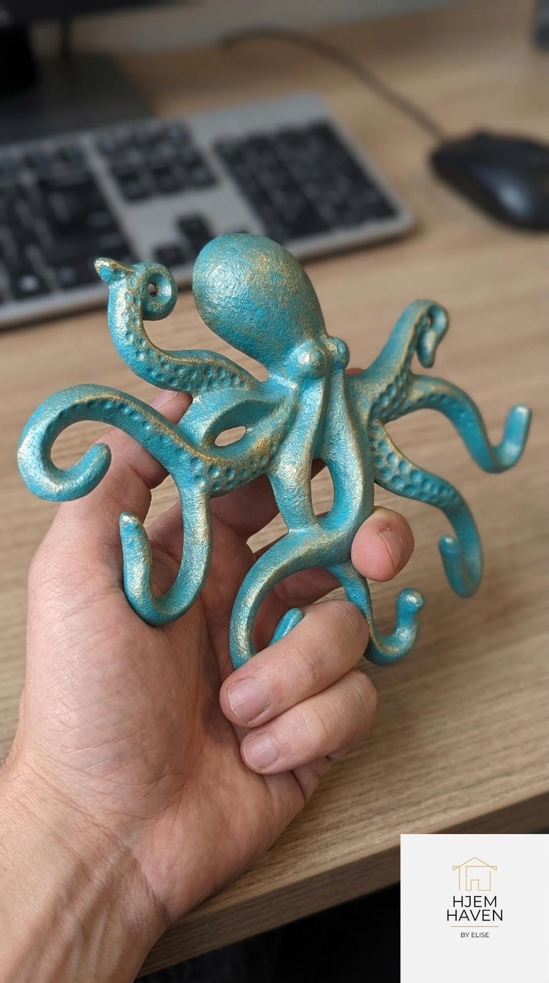 Vintage Cast Iron Octopus Wall Hook, Nautical Coastal Decor, Green ...