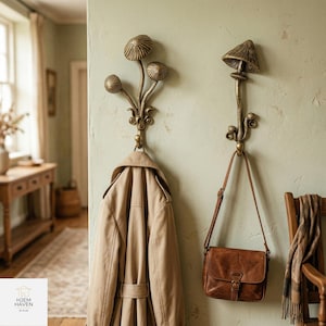 Vintage Brass Mushroom Hooks Set of 2, Antique Gold Towel Coat Holder image 4