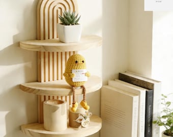 Estantería de pared de madera estilo bohemio, estante flotante de 3 niveles, expositor de plantas, decoración minimalista de madera.