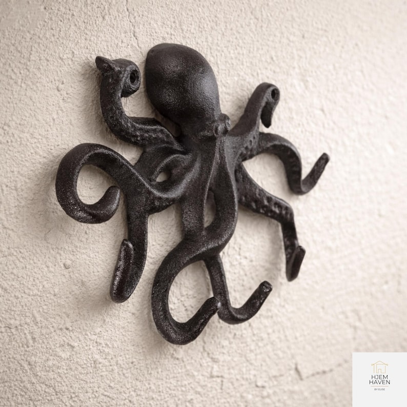 Black Octopus Wall Hook Cast Iron Nautical Coat Rack Decor - Etsy