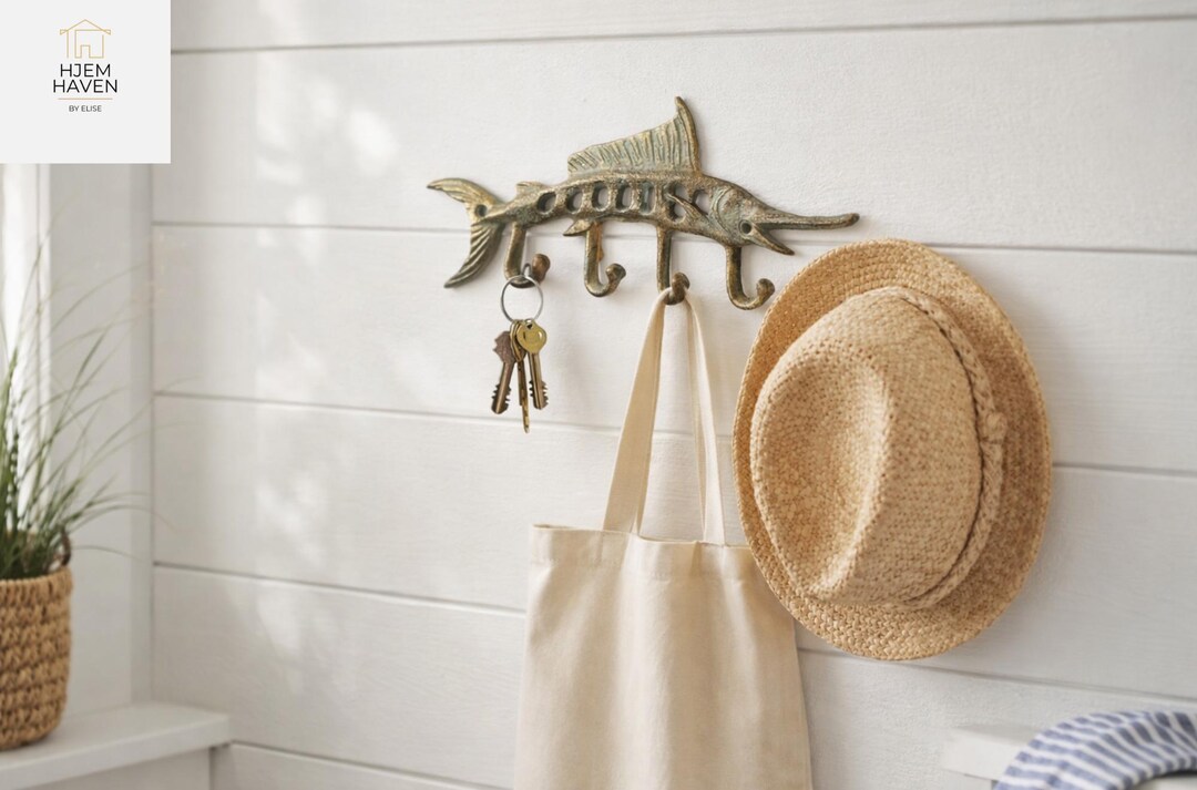 Cast Iron Nautical Fish Wall Hook Rack, Coastal Beach House Key Holder ...