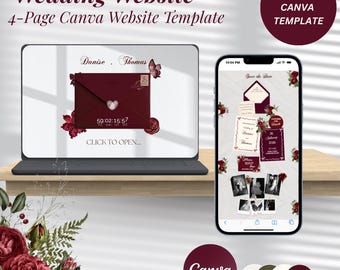 Wedding Website Canva Template | Floral Burgundy Wedding Invite | canva wedding website
