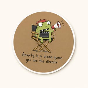 Funny Frog Anxiety Humor Sticker, Mental Health Gift for Overthinkers (Vinyl Decal)