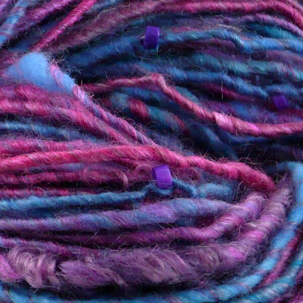 Handspun art yarn corespun yarn with heishi beads blue purple fuchsia Sale THICK BERRY COULIS Sale 10% Off Mini-skeins See Details