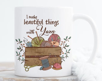 Beautiful Things With Yarn Mug, Gift For Crafter, Crafty Mug, Crochet gift, Funny, Mug for Crocheter 15oz. Mug, Yarn Mug, Knitter Mug, Knit