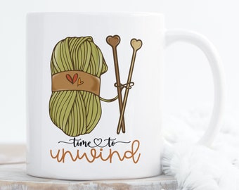 Unwind Knitting Mug, Gift For Crafter, Crafty Mug, Knitting Mug, Mug, Mug for Knitter  15oz. Mug, Yarn Mug