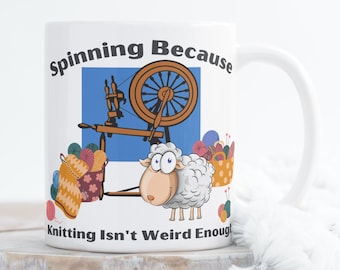 Spinning Mug, Handspun, Gift For Crafter, Crafty Mug, Sheep Mug, Mug for Spinner 15oz. Mug, Yarn Mug, Knitter, Crocheter, Gift Mug