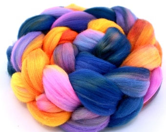 Hand Dyed Rambouillet Fibre Wool Top (Roving) - Spinning Fiber / Felting Fiber 4 oz. - Wild Child