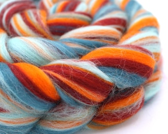Merinowolle 120 ml – Blau, Rot, Orange – Faser zum Spinnen oder Filzen – Feuer & Eis