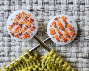 Maschenstopper, Stricknadelspitzenschutz, Knit Notion, Strickzubehör, Geschenk für Strickerinnen, Kürbisse, Lagerfeuer, Lattes, Pullover