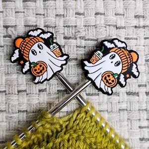 Maskstoppare, stickspetsskydd, stickidé, sticktillbehör, present till stickare, pumpakryddespöke