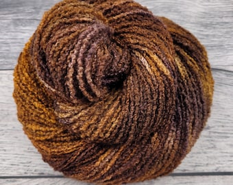 Hand Dyed Bodacious Boucle DK Weight Yarn 100% Superwash Merino variegated golden brown - Rooted