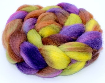 Hand Dyed BFL - Blue Faced Leicester Spinning Fibre / Felting Fiber Top (Roving) - Approx. 4oz. - Grapevine