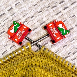 Stitch Stoppers, Knitting Needle Point Protectors, Knit Notion, Knitting Supplies, Gift for Knitter, Christmas Truck image 1