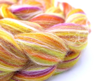 Merinoseiden-Kammzug – 70/30 Merino-Tussah – Gelb/Rosa Faser zum Spinnen/Filzen – 113 g – Sunshine & Lollipops