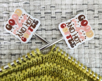 Stitch Stoppers, Knitting Needle Point Protectors, Knit Notion, Knitting Supplies, Gift for Knitter, Good Vibes & Hot Coffee, Knit Supplies