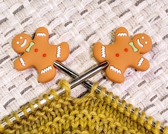 Stitch Stoppers, Knitting Needle Point Protectors, Knit Notion, Knitting Supplies, Gift for Knitter, Gingerbread Person