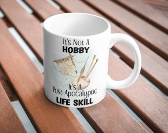 Post-Apocalyptic Life Skill Coffee Mug, Gift For Crafter, Crafty Mug, Knitting Mug, Humorous Knitting Crochet Mug, Ceramic Mug, Yarn Mug