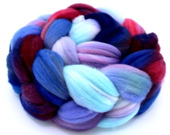 Hand Dyed Rambouillet Fibre Wool Top (Roving) - Spinning Fiber / Felting Fiber 4 oz. - Divided Loyalties