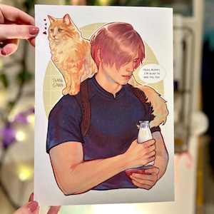 A4/A5 Print | Leon Kennedy with cat Resident Evil