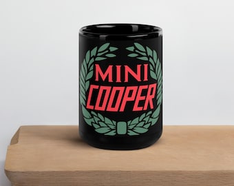 Old Mini Cooper Logo Ceramic Black Glossy Mug