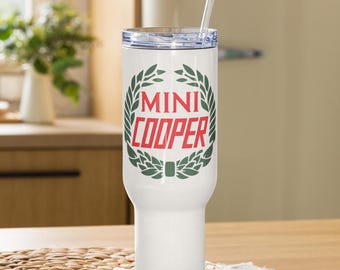 Old Mini Cooper Emblem Travel mug with a handle