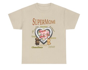 SuperMom T-Shirt with Reggie and Dean - Mother's Day Tee - Gift for Mom - Cute Mom Shirt - Childrens Book Character Tee