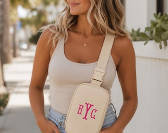 Personalized Embroidered Monogram Sling Bag | Preppy Summer Hands Free Travel Bag