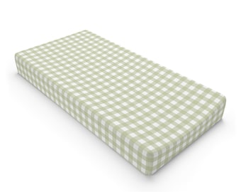 French Green Gingham Changing Pad Cover | Preppy Nursery Decor