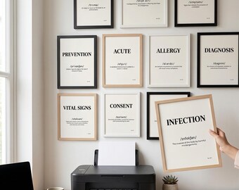 50 Medical Definition Prints, Minimalist Clinic Wall Art (Digital Download)