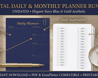Monthly Digital Planner PDF + Editable Template | Undated | Hyperlinked Planner