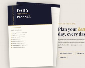 Minimalist Daily Productivity Planner, Undated Time Blocking Schedule, Focus Tracker (A4 Digital Download)