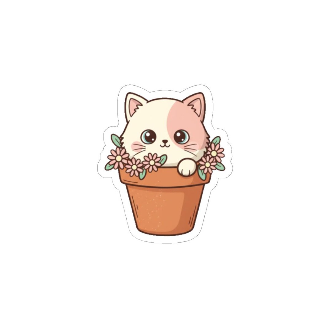 Cute Kitten in Flower Pot Sticker | Kiss-cut Vinyl - Etsy
