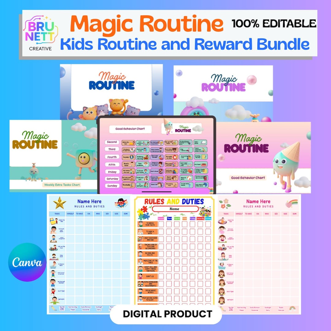 Assigned Routine Duties Editable Kids Routine and Responsibility Charts, Editable Morning ...