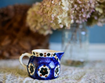 Antique J. Paul & Sohn Bunzlau Germany Creamer – Hand Painted Cobalt Spongeware 107 1