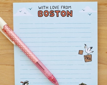 Boston Seagull Tea Party 5" x 7" Note Pad - Massachusetts Souvenir