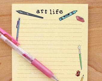 Pigeon Art Life 5"x7" Note Pad - cute birds stationery, art supplies, artist life sticker, pigeon nest brush pen, school supplies, artistic