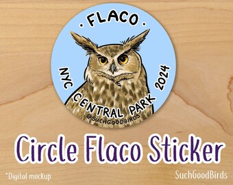 Circle Flaco the Owl - 3" Vinyl Sticker - Benefitting Wild Bird Fund - commemorative Flaco eurasian eagle owl, new york city central park