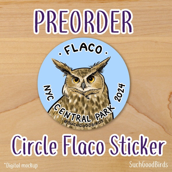 Circle Flaco the Owl - 3" Vinyl Sticker - Benefitting Wild Bird Fund - commemorative Flaco eurasian eagle owl, new york city central park