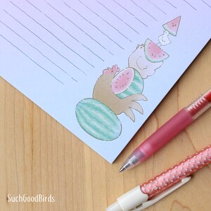 Chickens 5&quot; x 7&quot; Note Pad - Watermelons - chickens gifts for bird lover, memo pad, pastel stationery, kawaii notepad, cute bird, chickens