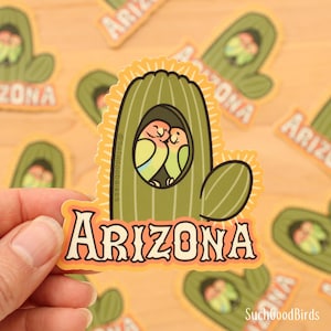 Cactus Agapornis de Arizona - Adhesivo de vinilo de 7,6 cm - Pájaro adorable del desierto del suroeste - Recuerdo del oeste - Phoenix, Scottsdale, Tucson, Flagstaff