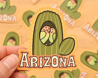 Arizona Lovebird Cactus - 3" Vinyl Sticker - cute bird Southwestern Desert - Western country souvenir - Phoenix Scottsdale Tucson Flagstaff