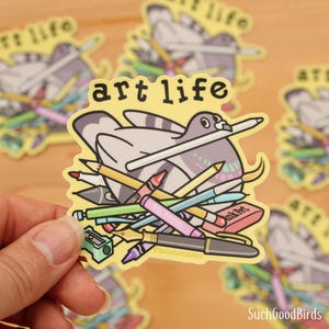 Art Life Pigeon - Adesivo de vinil de 3" - adesivo de pássaros fofos, materiais de arte, adesivo de vida de artista, caneta pincel de ninho de pombo, materiais escolares, artístico