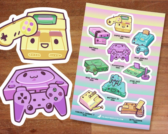 Retro Gaming Stickers 4x6 Vinyl Sticker Sheet Video Game Stickers Cute Stickers Super Nintendo Nes Playstation Atari