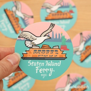 NYC Staten Island Ferry - Adesivo in vinile da 3" - simpatico adesivo di New York, vita della grande città, souvenir di New York, traghetto arancione SI, punto di riferimento di New York City