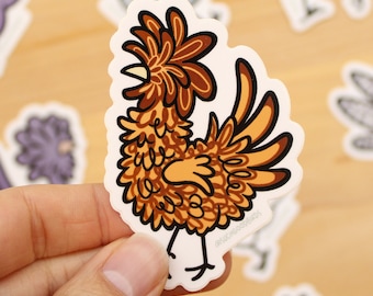 Golden Laced Frizzle Polish Chicken 3" Vinyl Sticker - bird stickers waterproof vinyl - crested hen, fancy poultry breed, AOCCL show decal