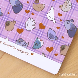 Pigeon A5 Notebook - Pink - Cute pigeons doves journal skinny softcover notebook, simpatica cancelleria per uccelli, quaderno rosa, piccione divertente dolce