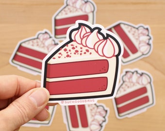 Red Velvet Cake 3" Vinyl Sticker - cute cake sticker, sweet dessert, red cake white cream cheese frosting decal